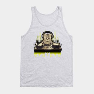 Cool Cat DJing Scratching by Basement Mastermind Tank Top